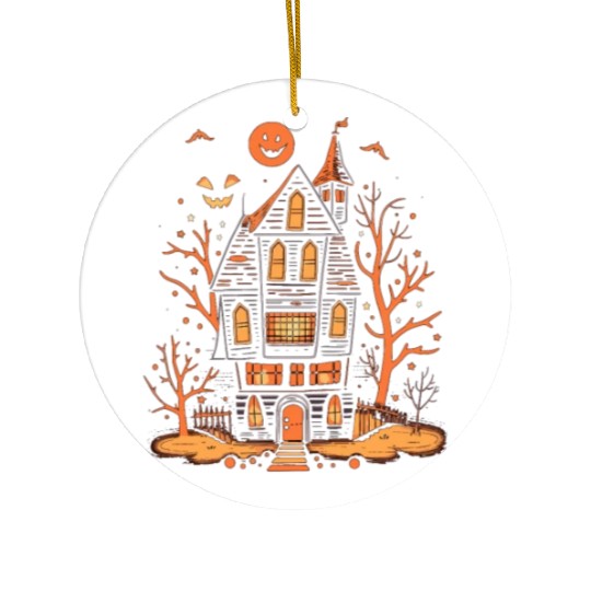 Haunted House Halloween Ceramic Ornaments, Spooky Mansion