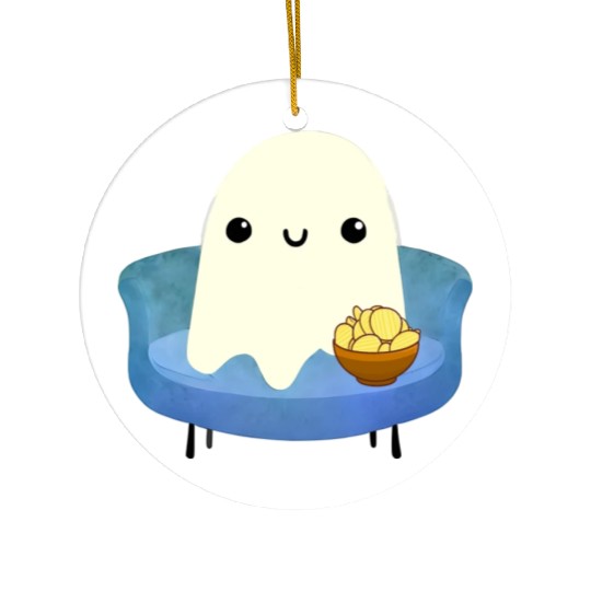 Couch Potato Ghost With Potato Chips Ceramic Ornaments