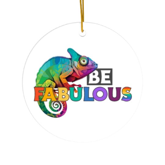 Be fabulous! with rainbow colored chameleon Ceramic Ornaments