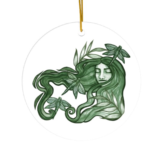 Dragonfly Goddess In Green Ceramic Ornaments