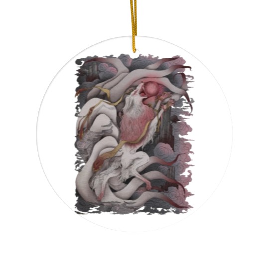 Kitsune Blood Moon Ceramic Ornaments