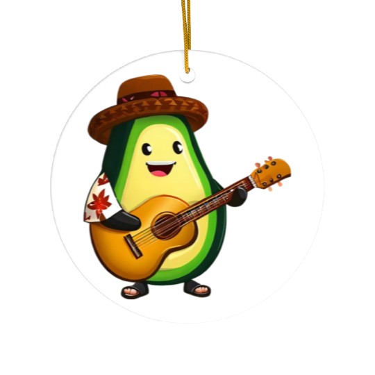 Tropical avocado with guitar Ceramic Ornaments