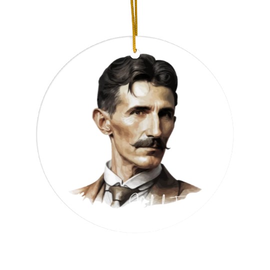 Artistic Illustration of Nikola Tesla Ceramic Ornaments