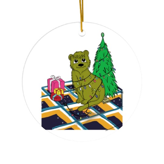 Cat Christmas Light Ceramic Ornaments Funny Cat Lover