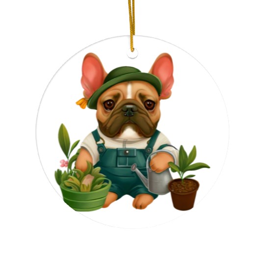 Frenchie The Gardener Drawing Ceramic Ornaments