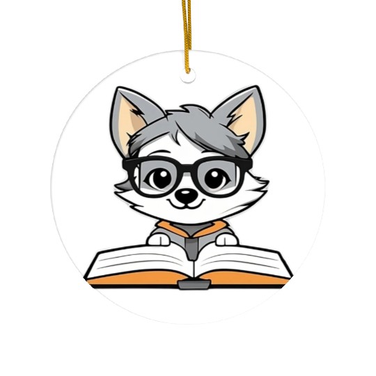 Little Wolf Reading A Book Ceramic Ornaments