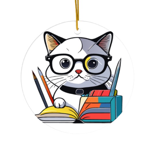 Back to school cat Ceramic Ornaments