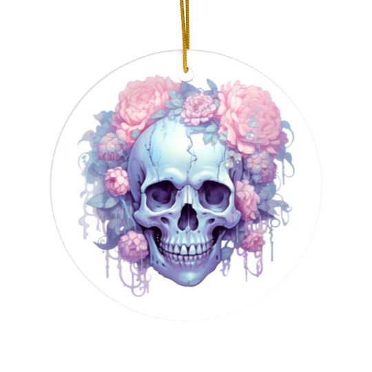 Pastel Goth Floral Skull Ceramic Ornaments