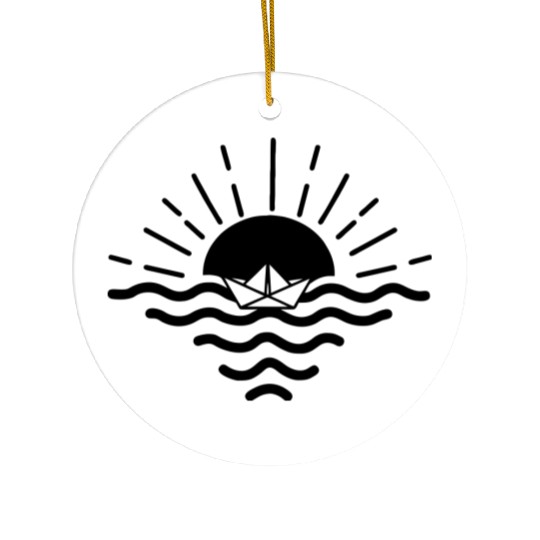 Paper boat sunset Ceramic Ornaments