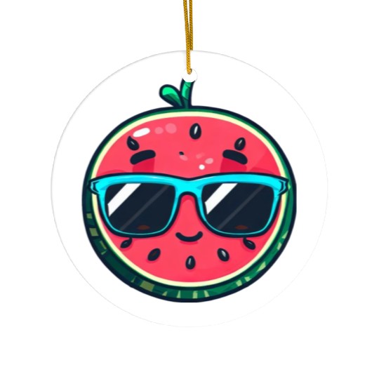 Kawaii Melon with Sunglasses: Summer Fruit Chill Ceramic Ornaments