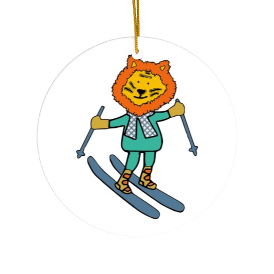 Liger skiing with fancy scarf Ceramic Ornaments