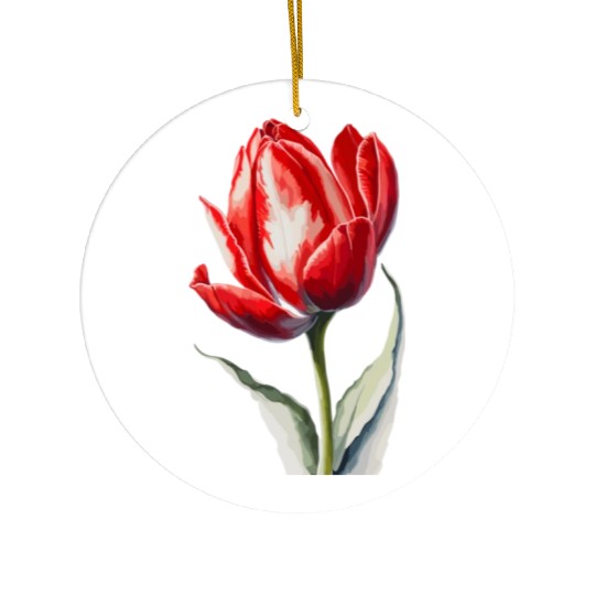 a red tulip flower Watercolor Ceramic Ornaments