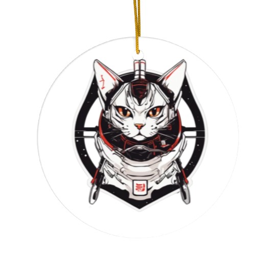 Samurai Space Cat Saga: Cosmic Feline Embarks on a Ceramic Ornaments