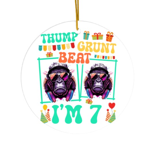 Thump Grunt Beat I'm 7 Gorilla Lover Kid 7th Ceramic Ornaments