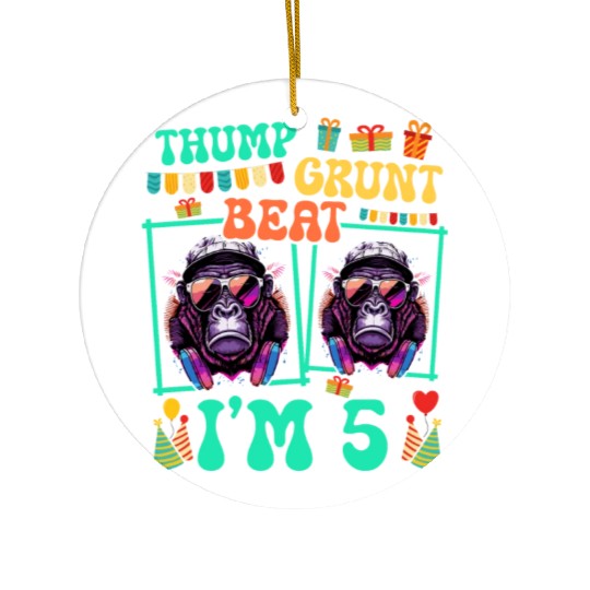 Thump Grunt Beat I'm 5 Gorilla Lover Kid 5th Ceramic Ornaments