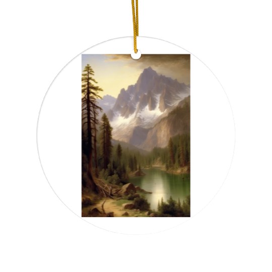 Snowy Mountain Lake Landscape Painting Ceramic Ornaments