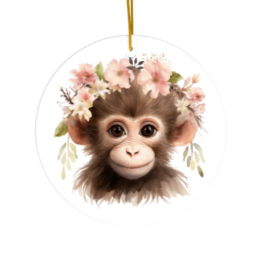 Monkey Chimpanzee Jungle Animal Boho Floral Ape Ceramic Ornaments
