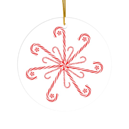 Peppermint Candy Cane Snowflake Ceramic Ornaments