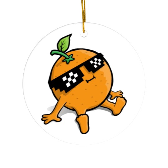 Cool Relaxing Orange Fruit Pixel Sunglasses Face Ceramic Ornaments