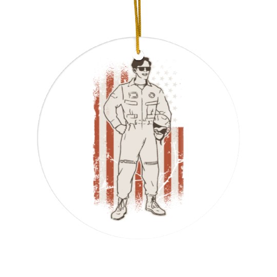 pilot with usa flag Ceramic Ornaments