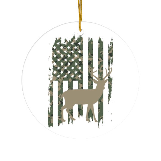 Camo American Flag Deer Ceramic Ornaments