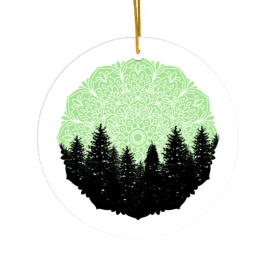 Green Forest Mandala Pacific Northwest Ceramic Ornaments