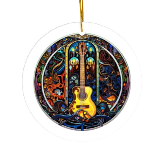 Funny Guitar Artistic Style - Guitar Stained Glass Ceramic Ornaments