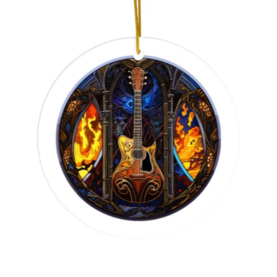 Stained Glass Design - Guitar in Stained Glass Pa Ceramic Ornaments