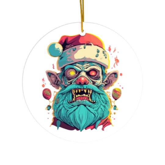 Zombie Face With Santa Hat Ceramic Ornaments