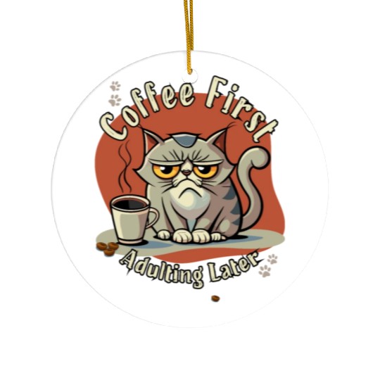 Coffee First - Adulting Later (...maybe) Ceramic Ornaments