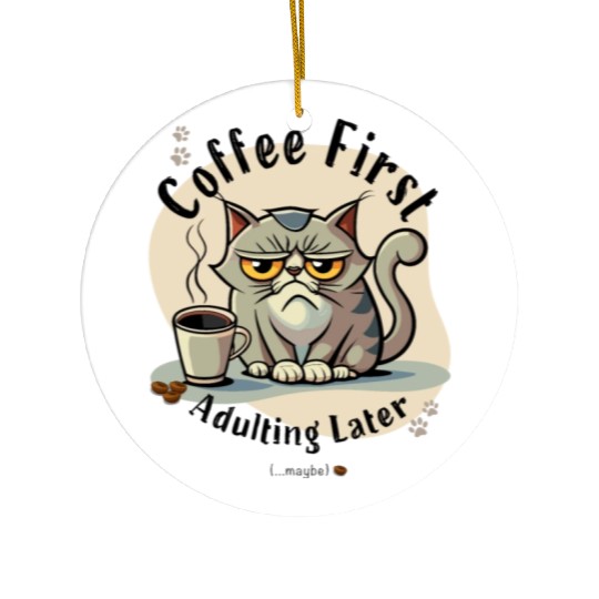 Coffee First - Adulting Later (...maybe) Ceramic Ornaments