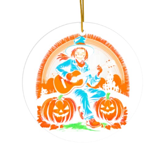 Happy Halloween scarecrow plays guitar Ceramic Ornaments