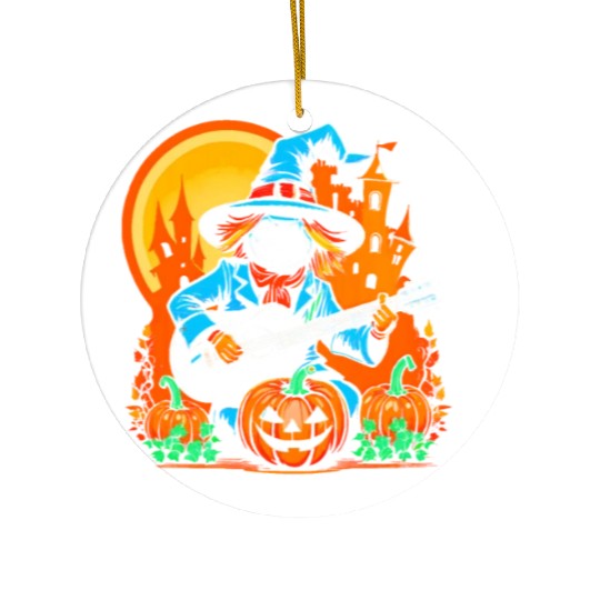 Happy Halloween scarecrow plays guitar Ceramic Ornaments
