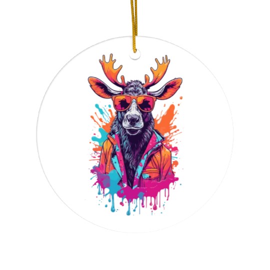 Cool Moose With Sunglasses Ceramic Ornaments