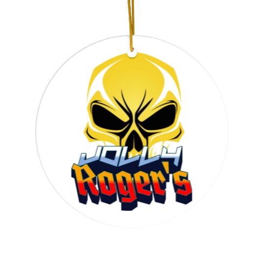 Jolly Roger Yellow Skull on a Purple Background Ceramic Ornaments