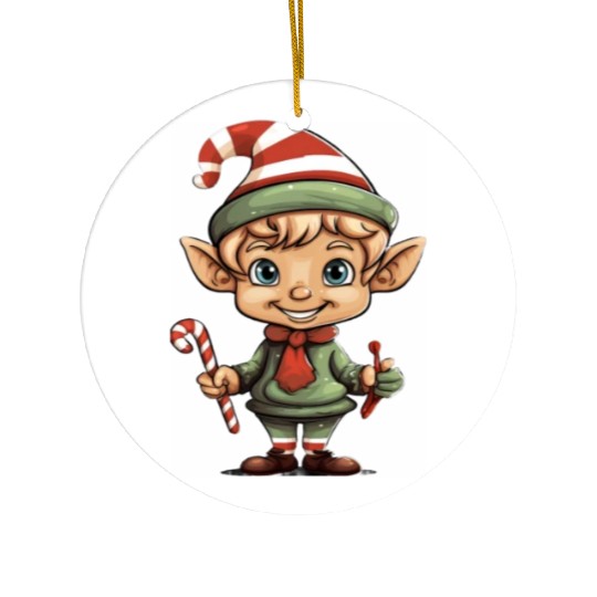 Christmas Elf Candy Cane X-Mas Pajamas Party Ceramic Ornaments