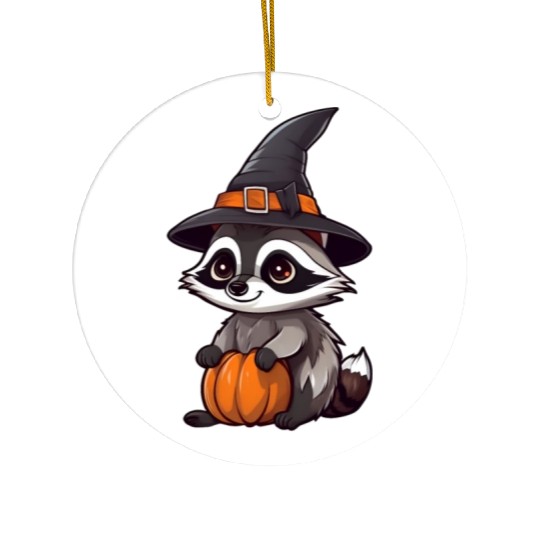 Cute Halloween raccoon with a witch hat. Ceramic Ornaments