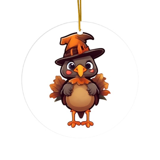 Cute Halloween turkey with a witch hat. Ceramic Ornaments