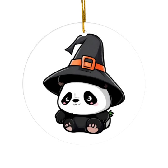 Cute Halloween panda with a witch hat. Ceramic Ornaments