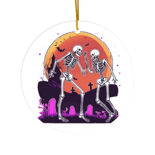 "Skeletal Dance-Off Under Neon Moon" Ceramic Ornaments