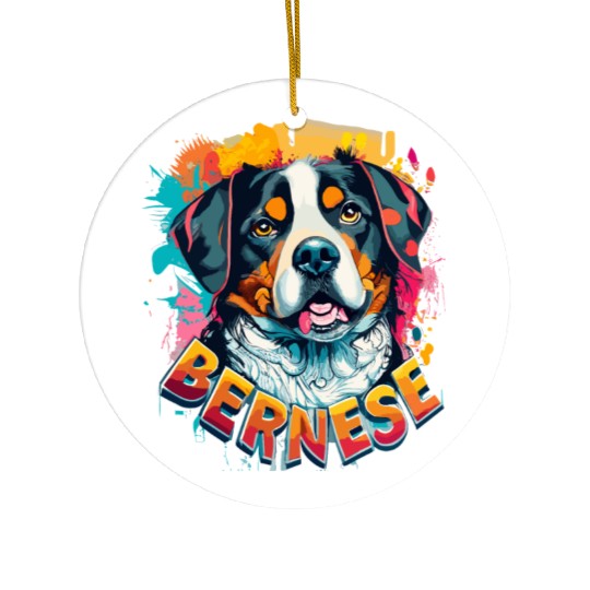 Bernese Mountain Dog Head Vibrant Color Splash Ceramic Ornaments