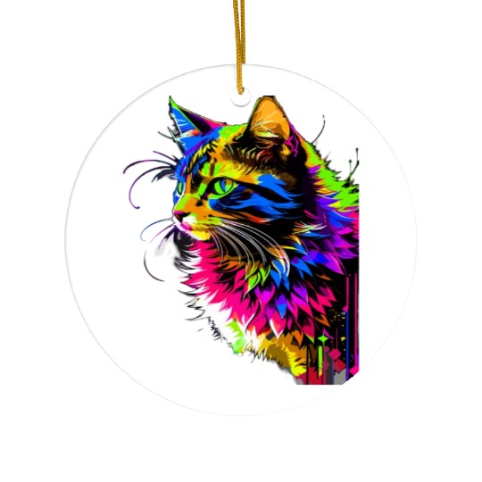Rainbow Cat Realistic Watercolor Cute Cat Paint Ceramic Ornaments