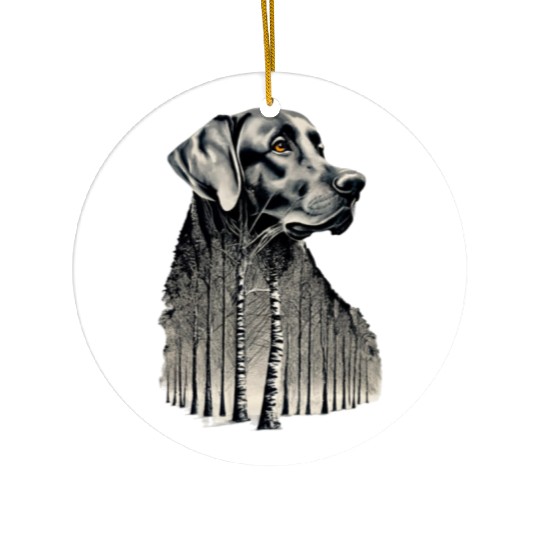 Funny black labrador charcoal drawing Ceramic Ornaments