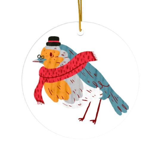 Robin With a Scarf Ceramic Ornaments