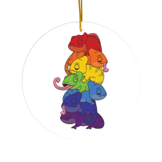 Rainbow Flag Pride Lgbtq Cute Chameleon Stack Ceramic Ornaments