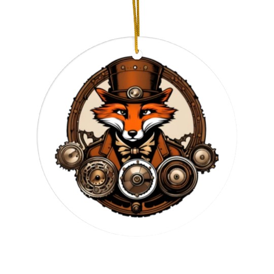 Steampunk Fox / Animal / Bronze / Old School Ceramic Ornaments
