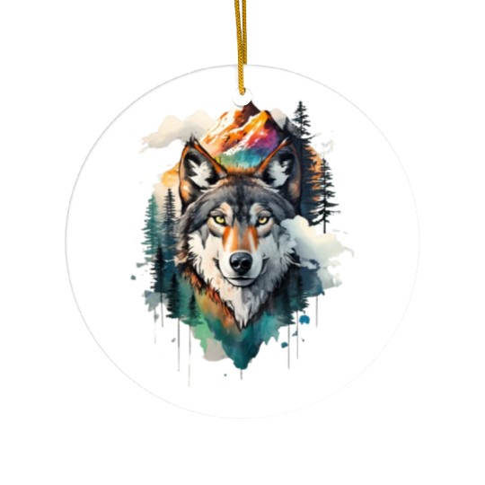 Majestic Mountain Wolf Nature Inspired Artwork Ceramic Ornaments