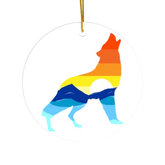 Camping Hiking Retro Mountains Outdoors Camp Wolf Ceramic Ornaments