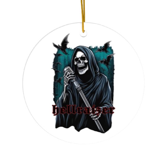 HellRaizer Reaper with Microphone and Bats Green Ceramic Ornaments