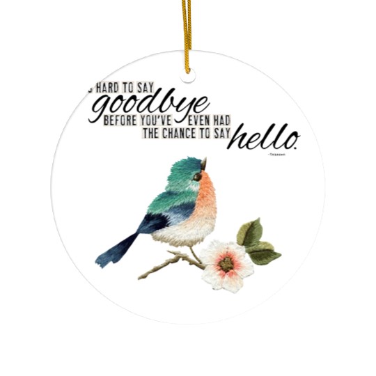 written embroidery looking bird Ceramic Ornaments